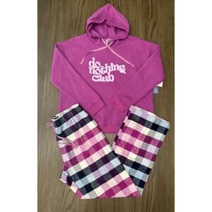 Yarn & Sea NWT M Purple Do Nothing Club Hoodie Pajama Set